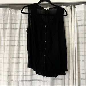 Pleione Black Button Up Tank Blouse